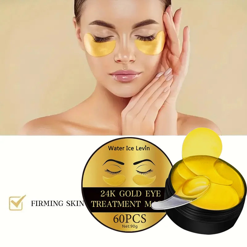 60Pcs 24K Gold Moisturizing Eye Mask to Relieve Eye Fatigue and Nourish the Eye Area, Collagen Crystal Eye Mask